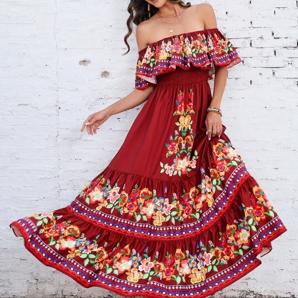 Dresses & Skirts - Off-Shoulder Floral Printed Dress